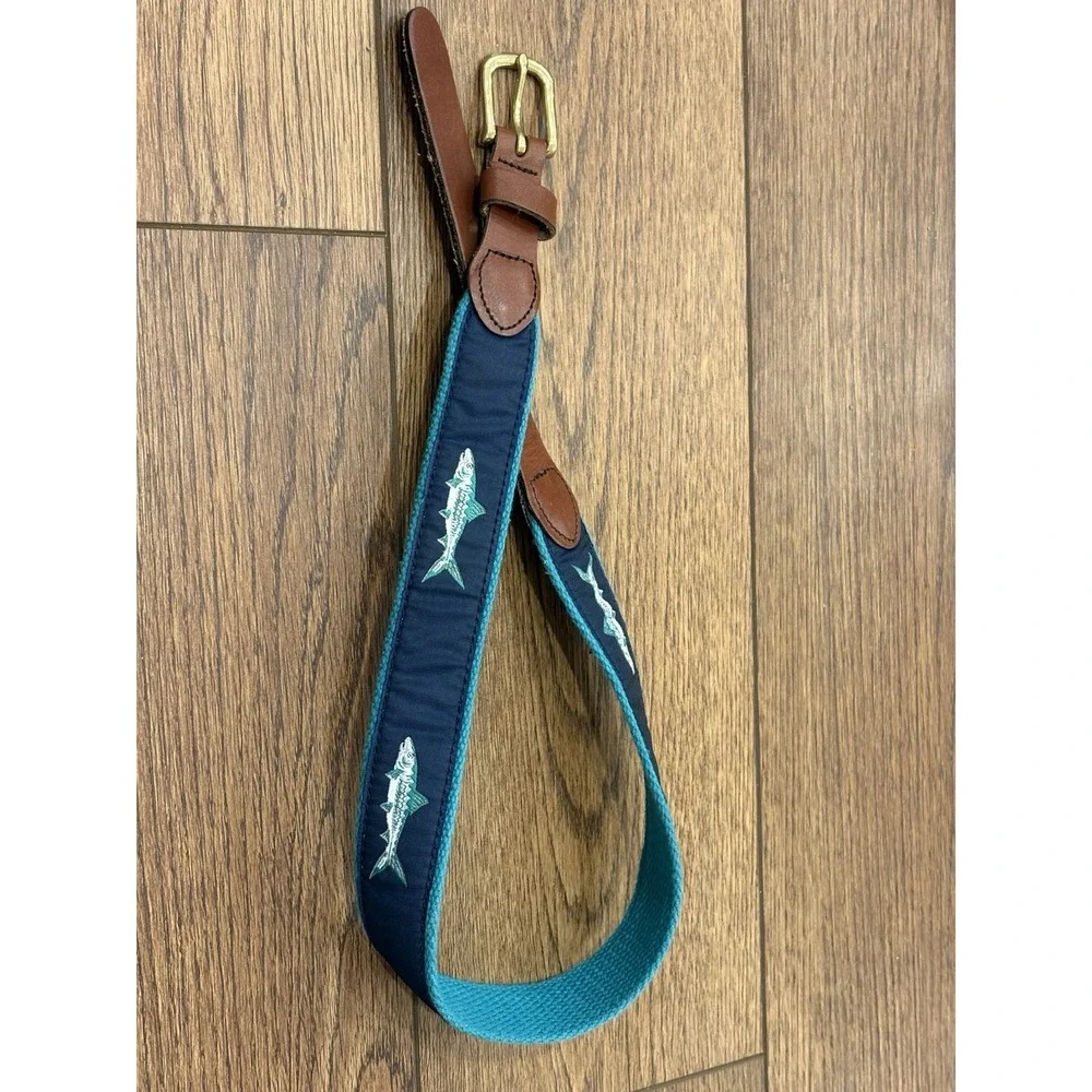 Leather Man Ltd. Blue Green Top Grain Leather Belt Sze 24 Fishing Fish Youth Boy